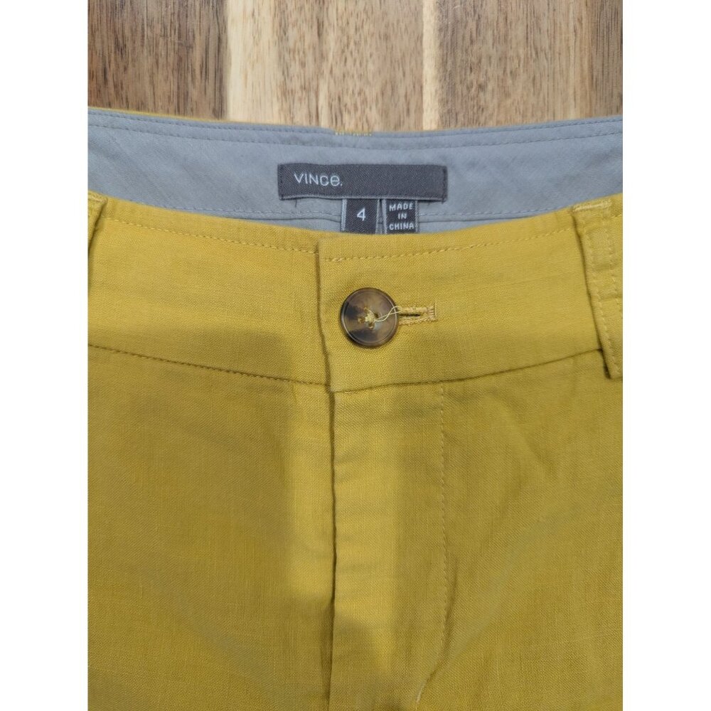 Vince Womens Linen Blend Shorts Size 4 Yellow Cuffed Lightweight Classic - Picture 3 of 4